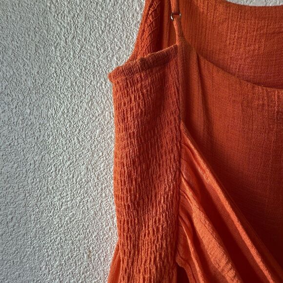 Lush Women's Maxi Dress Tie Back Size Small Orange Adjustable Straps Tiered Boho - Picture 11 of 13